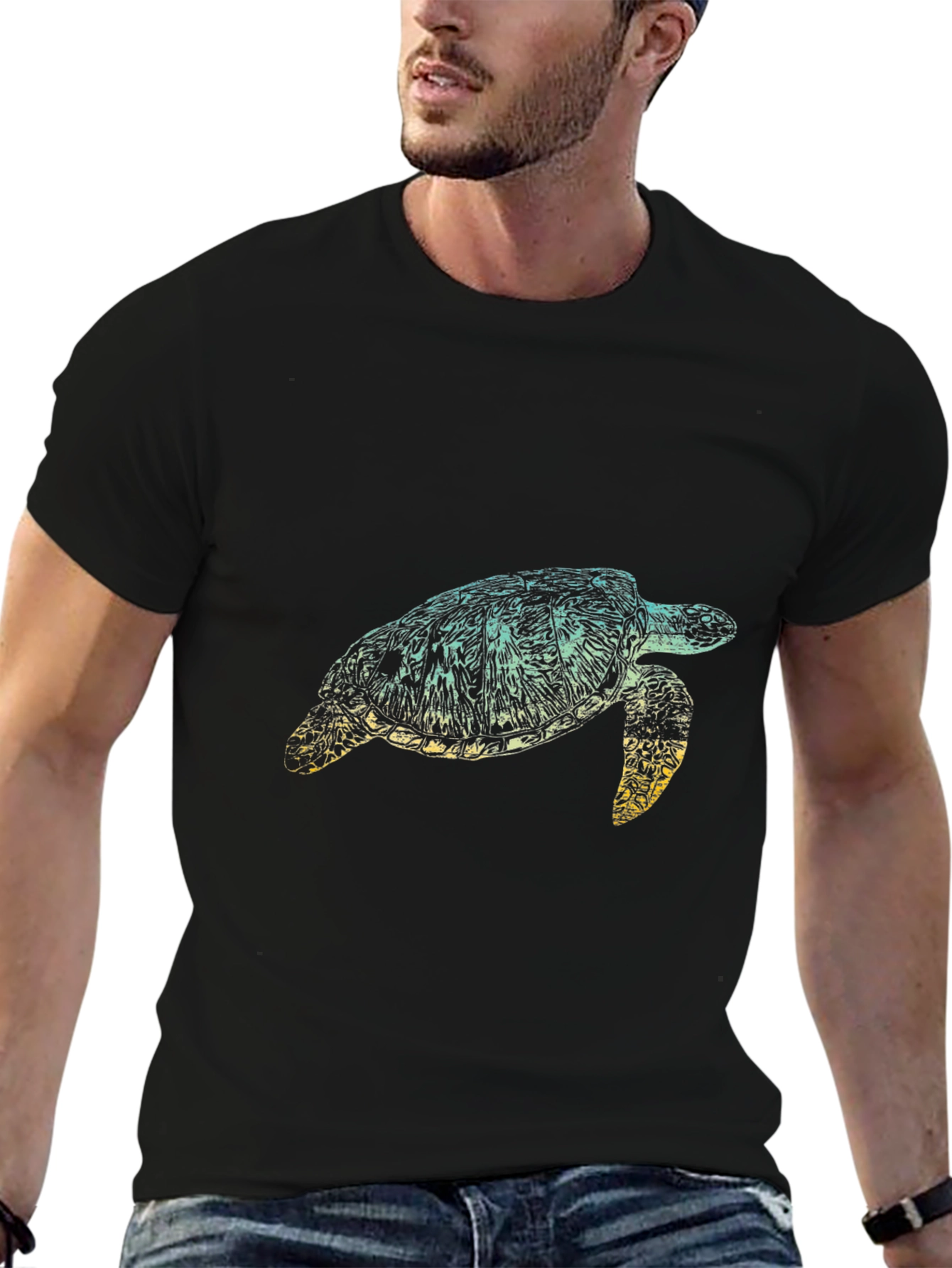 Turtle Graphic Tee - Black Cotton T-Shirt