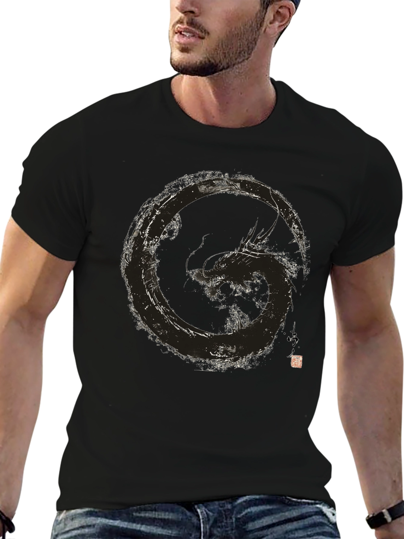 Dragon Circle Graphic Black T-Shirt