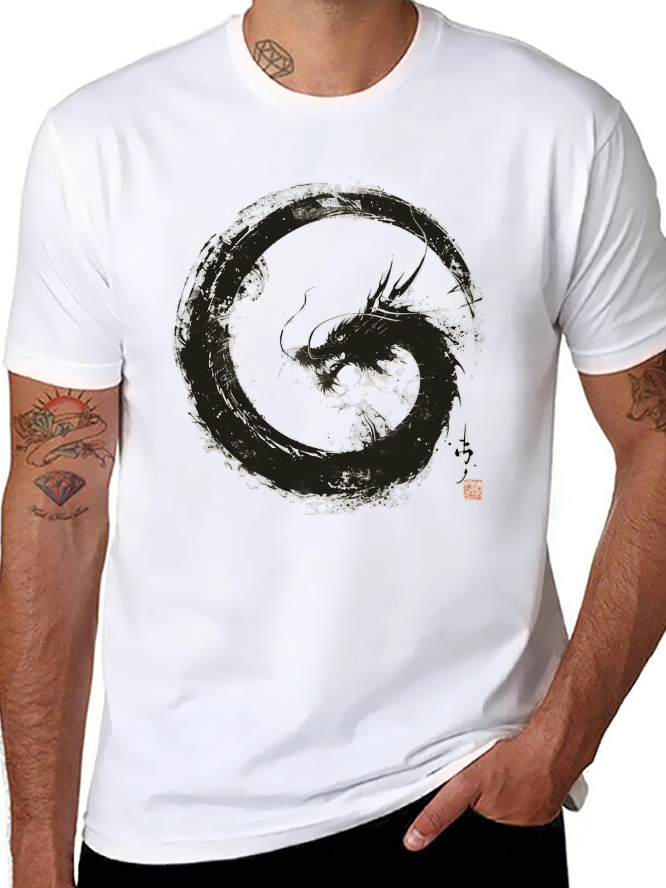 Dragon Circle Graphic Black T-Shirt