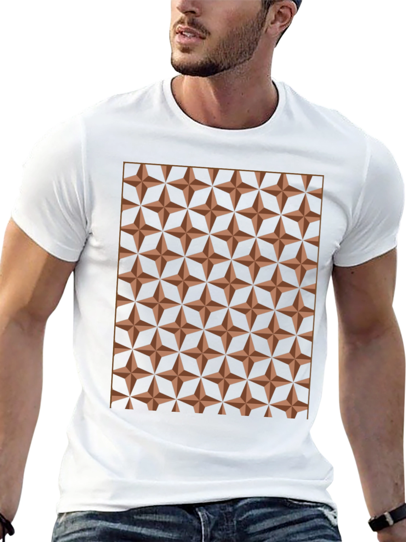 Geometric Star Pattern Black T-Shirt
