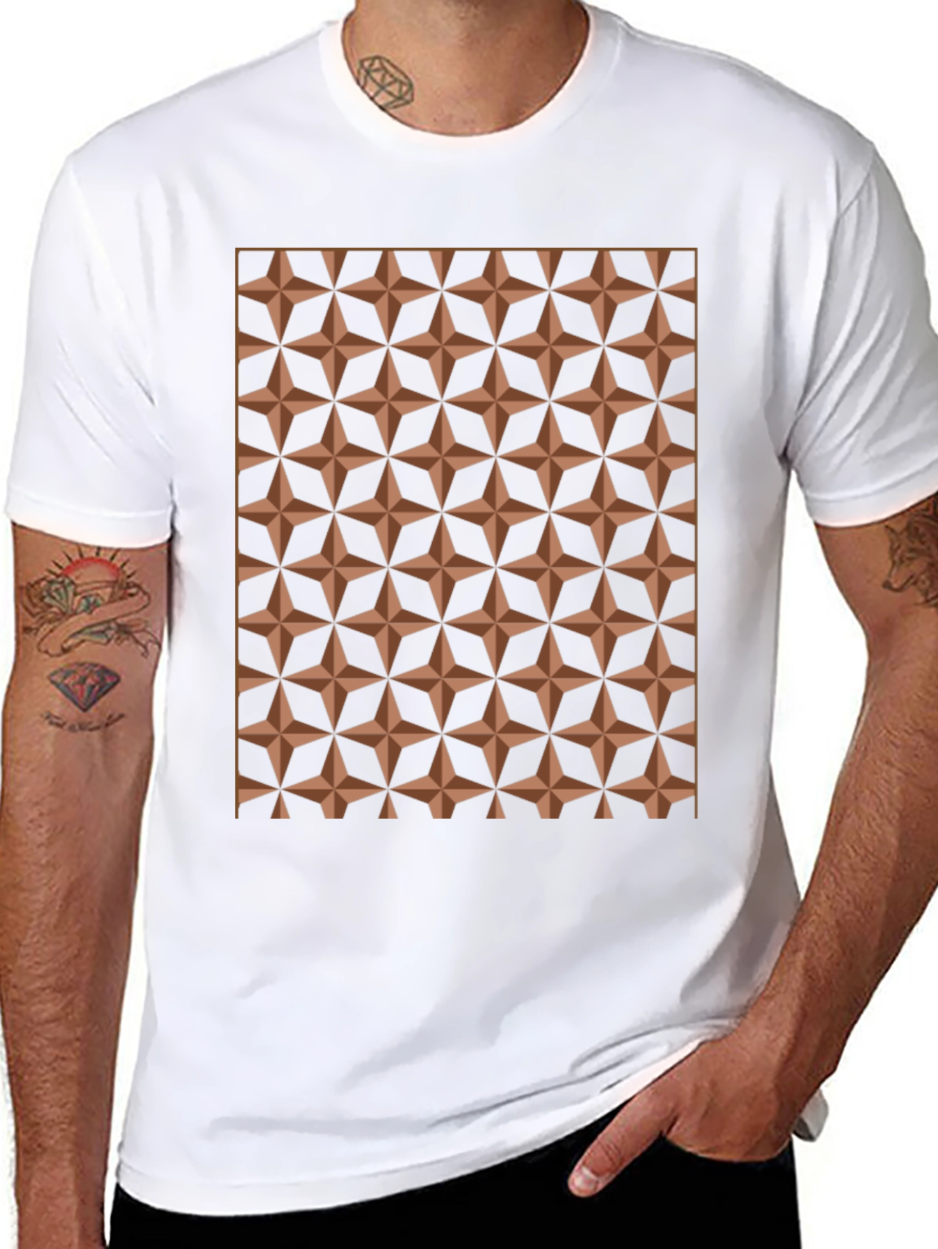 Geometric Star Pattern Black T-Shirt