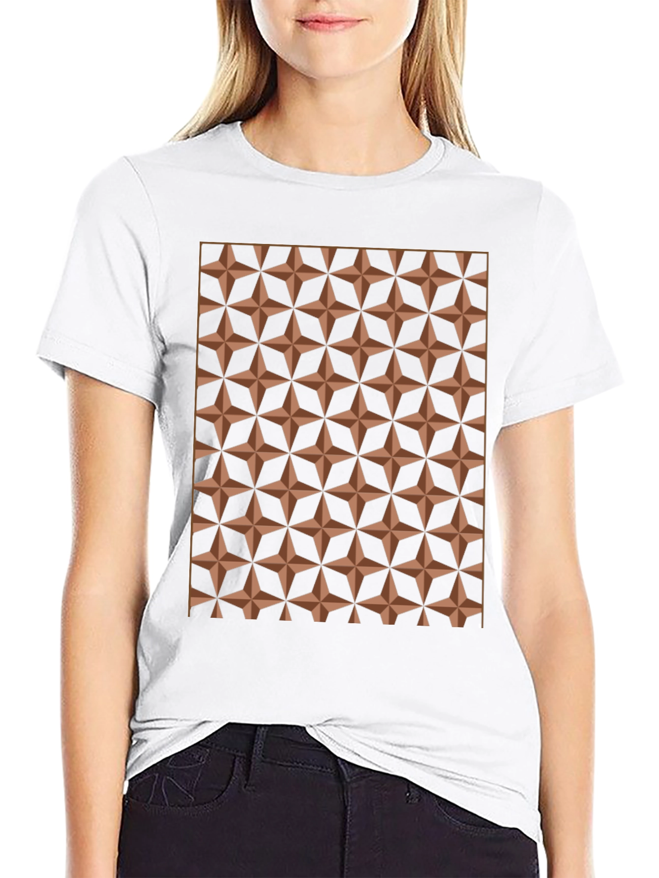 Geometric Star Pattern Black T-Shirt