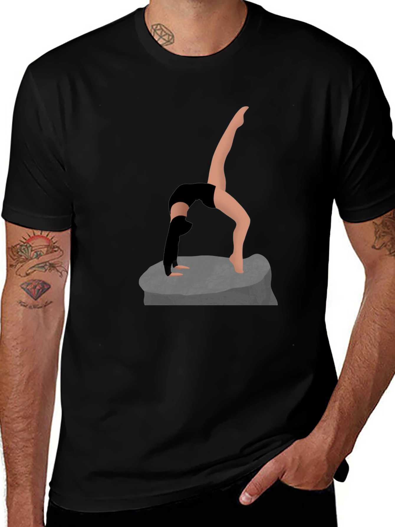 Yoga Pose Graphic Tee - Black Cotton Shirt