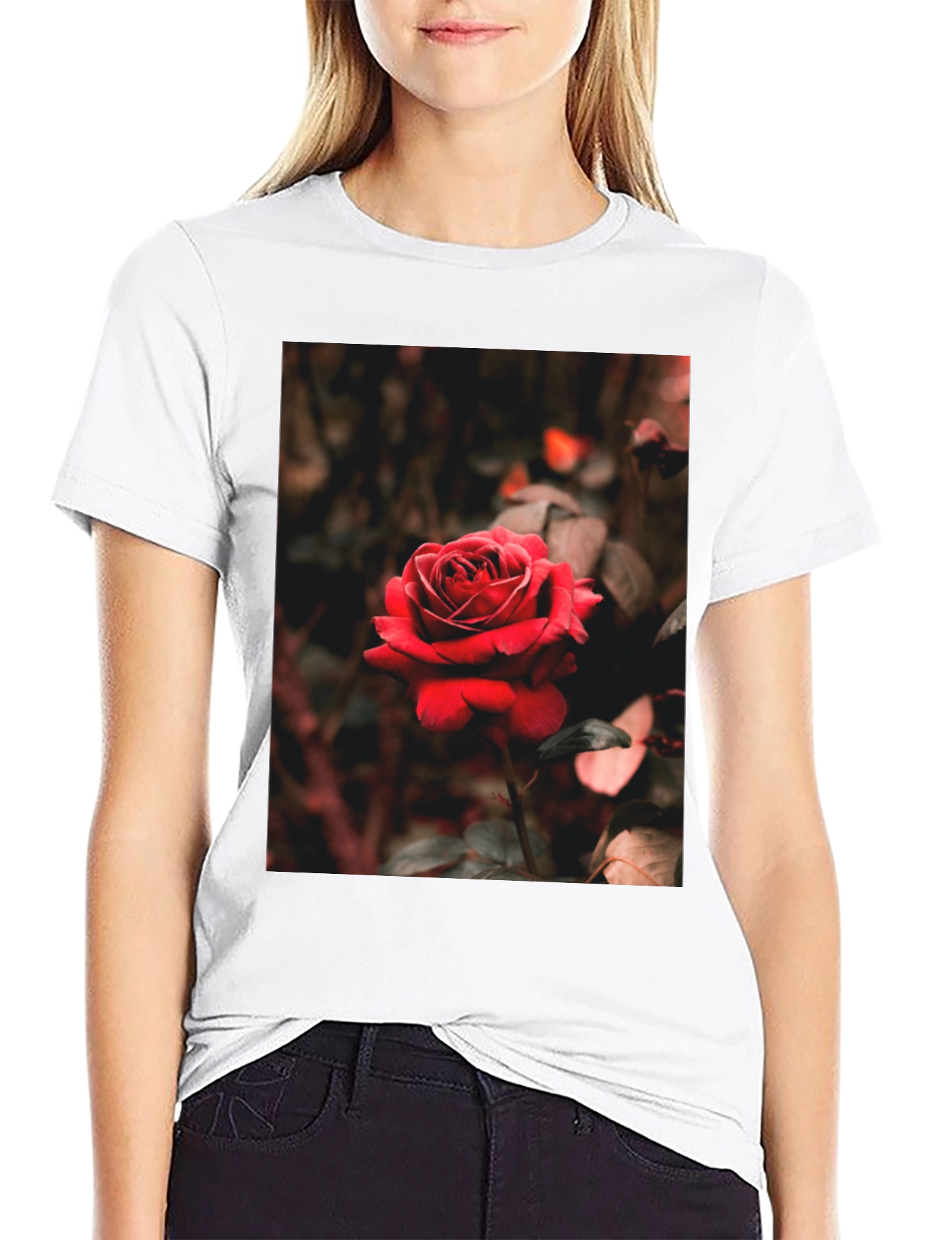 Rose Graphic Tee - Black Cotton T-Shirt