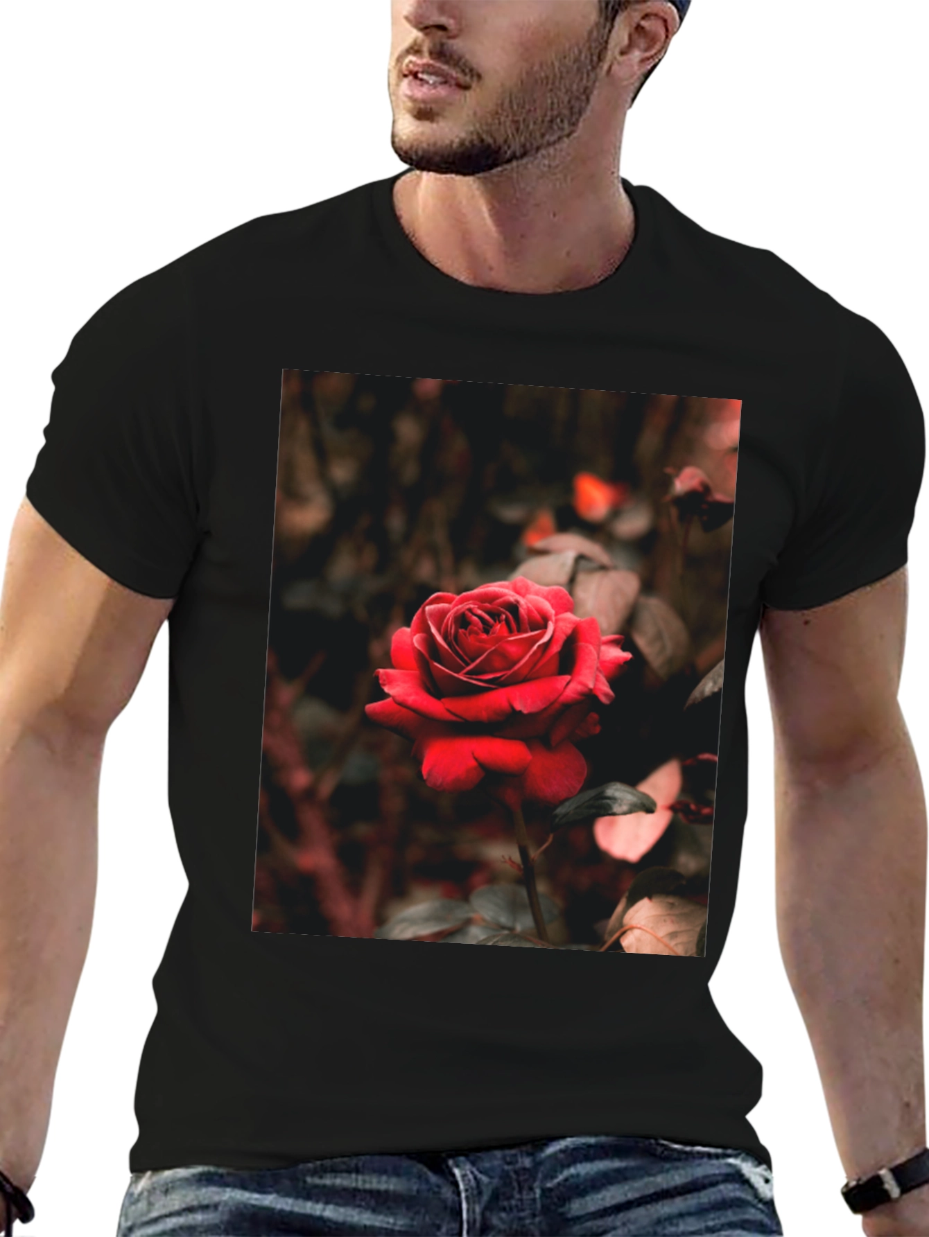 Rose Graphic Tee - Black Cotton T-Shirt