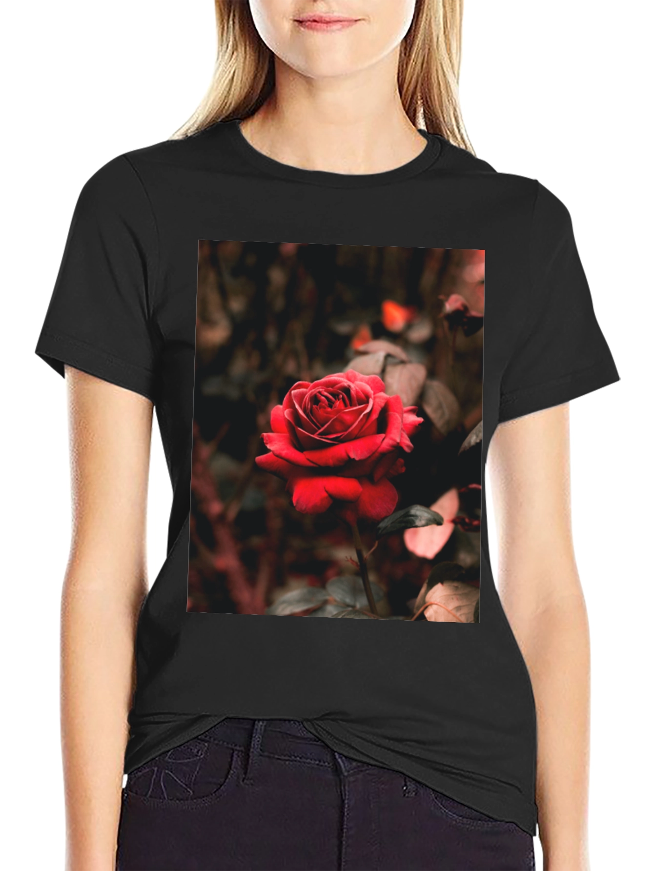 Rose Graphic Tee - Black Cotton T-Shirt