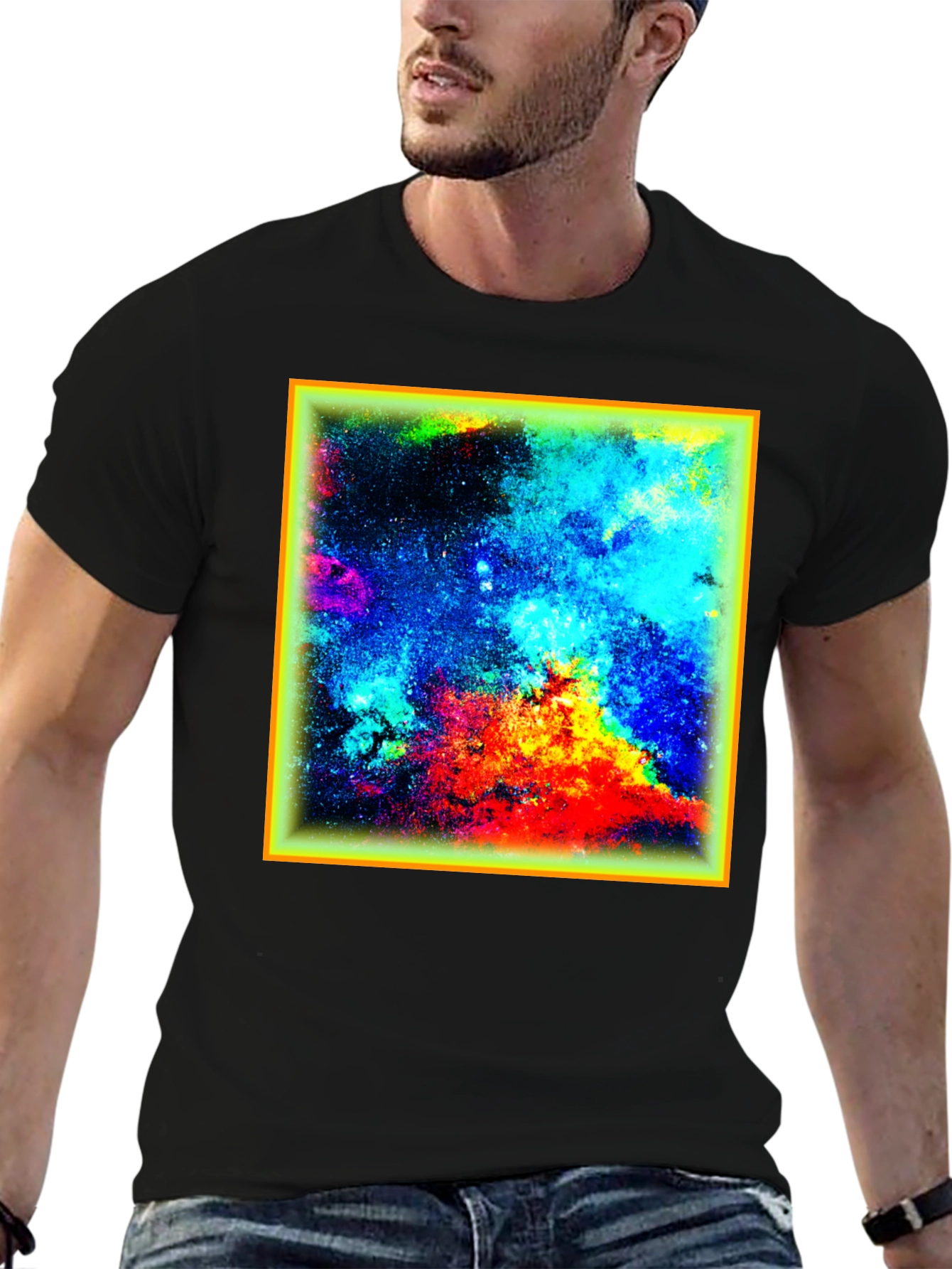 Vibrant Nebula Graphic T-Shirt - Black