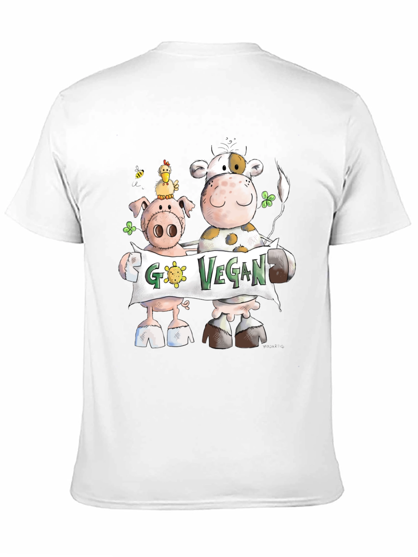 Go Vegan Tee: Cartoon Animal Graphic