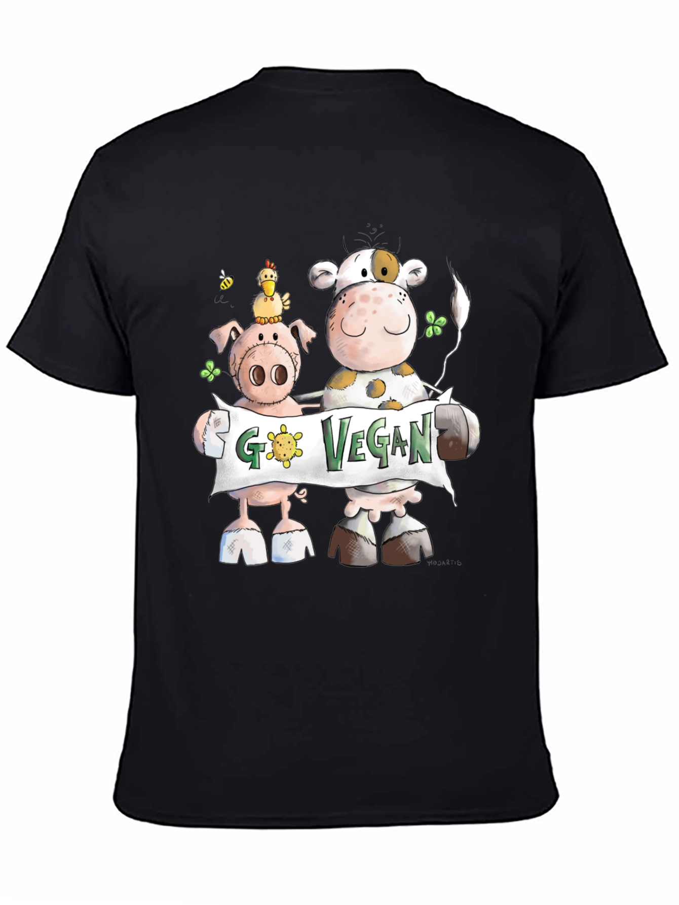 Go Vegan Tee: Cartoon Animal Graphic