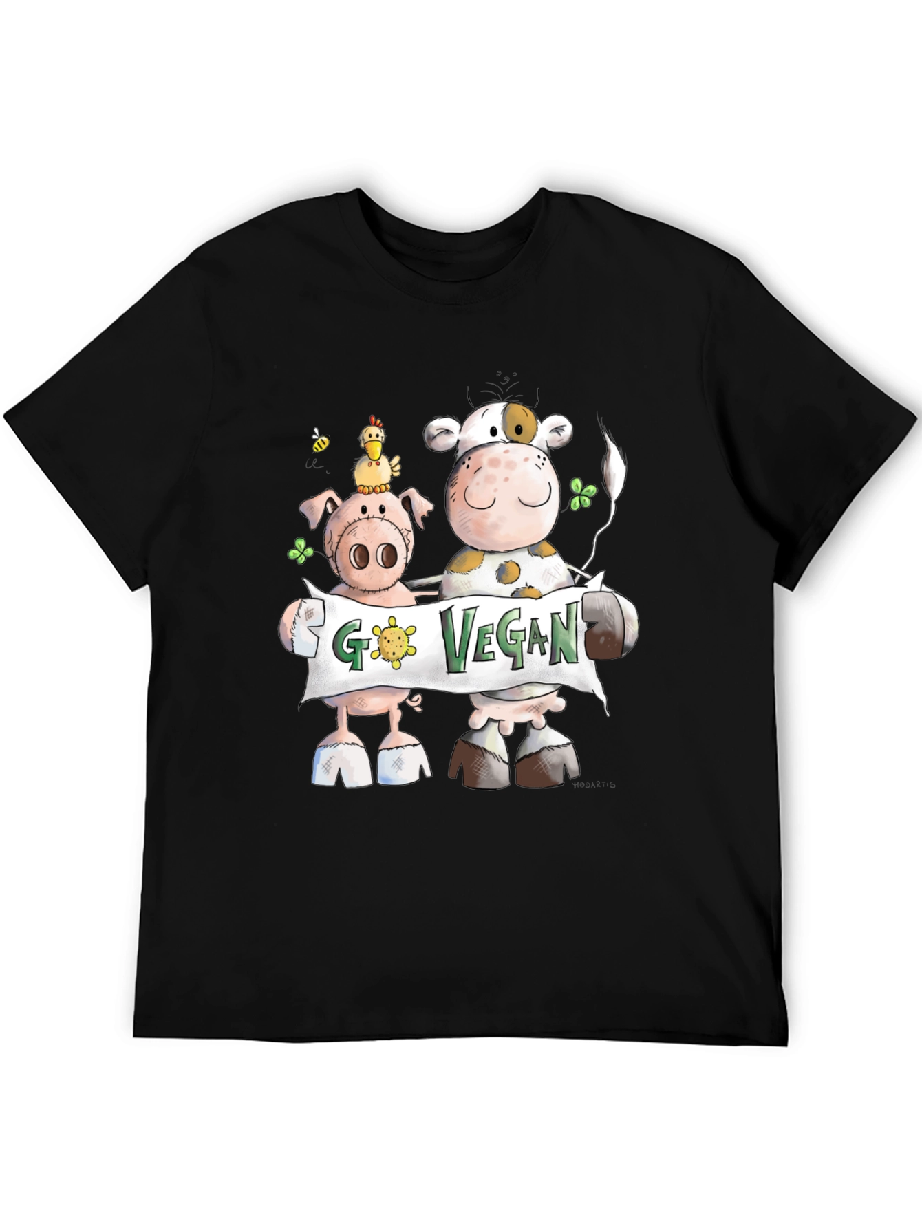 Go Vegan Tee: Cartoon Animal Graphic