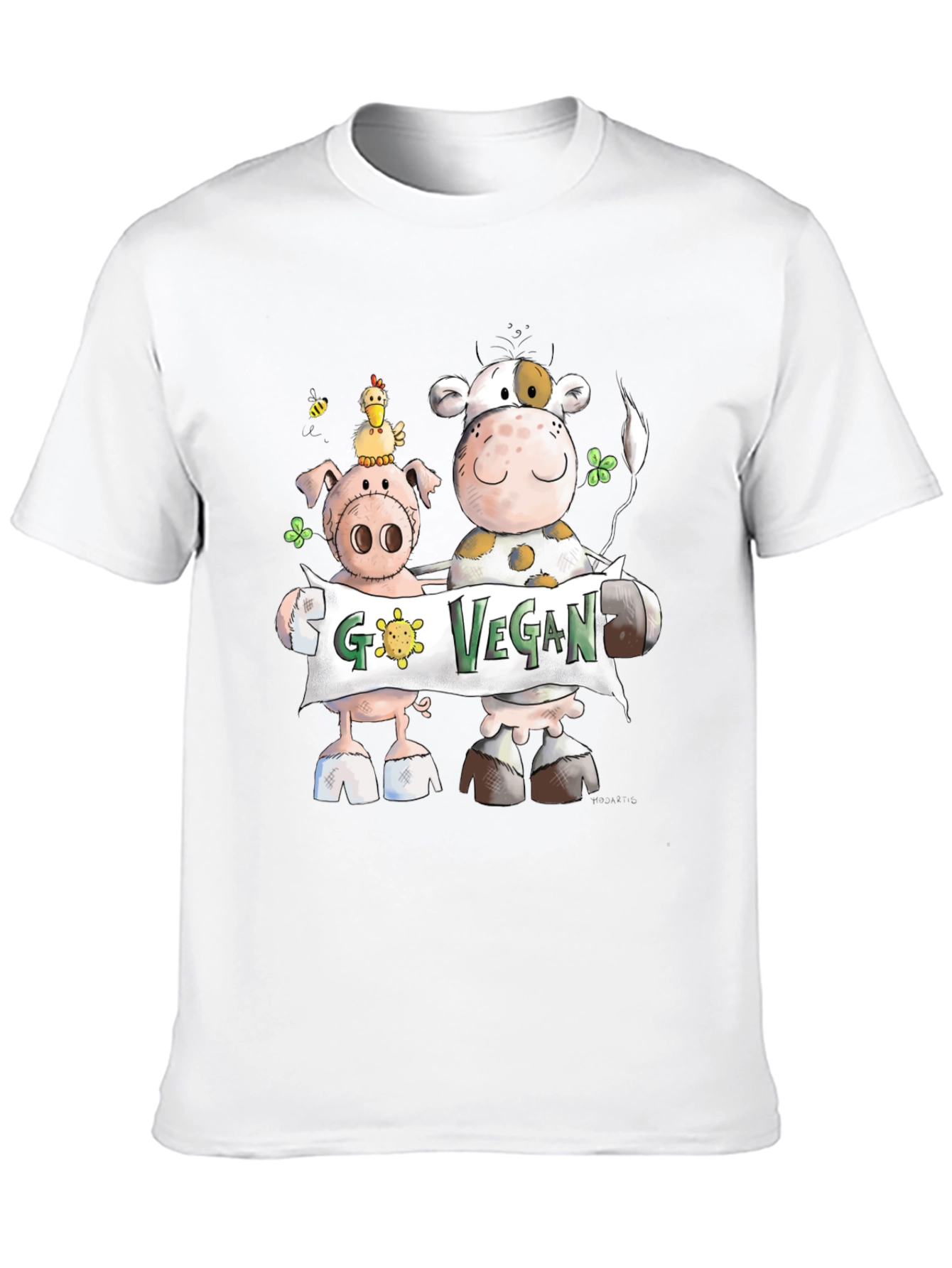 Go Vegan Tee: Cartoon Animal Graphic