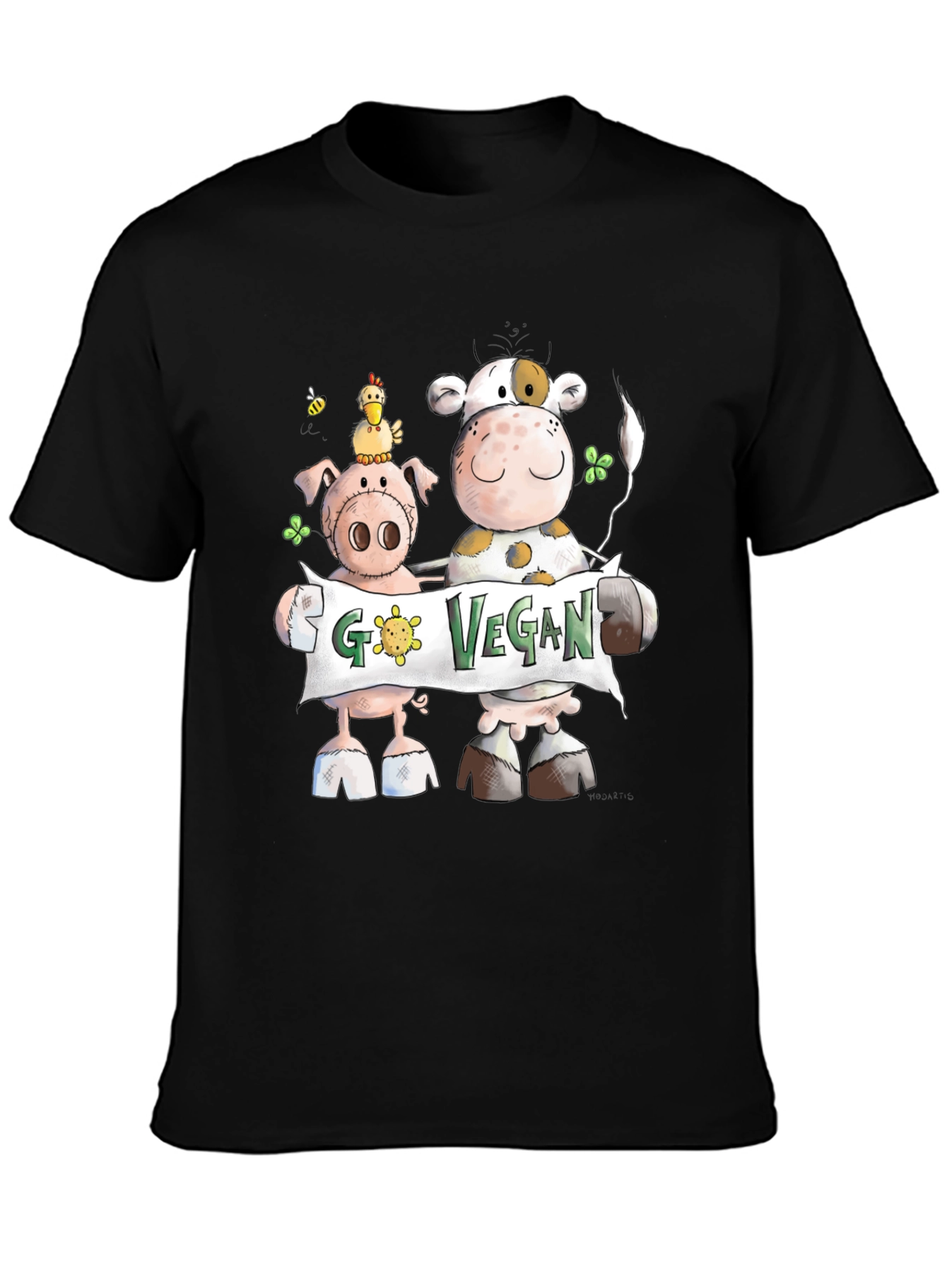 Go Vegan Tee: Cartoon Animal Graphic