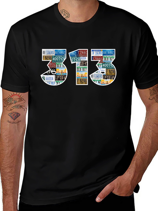 313 License Plate Art Black T-Shirt