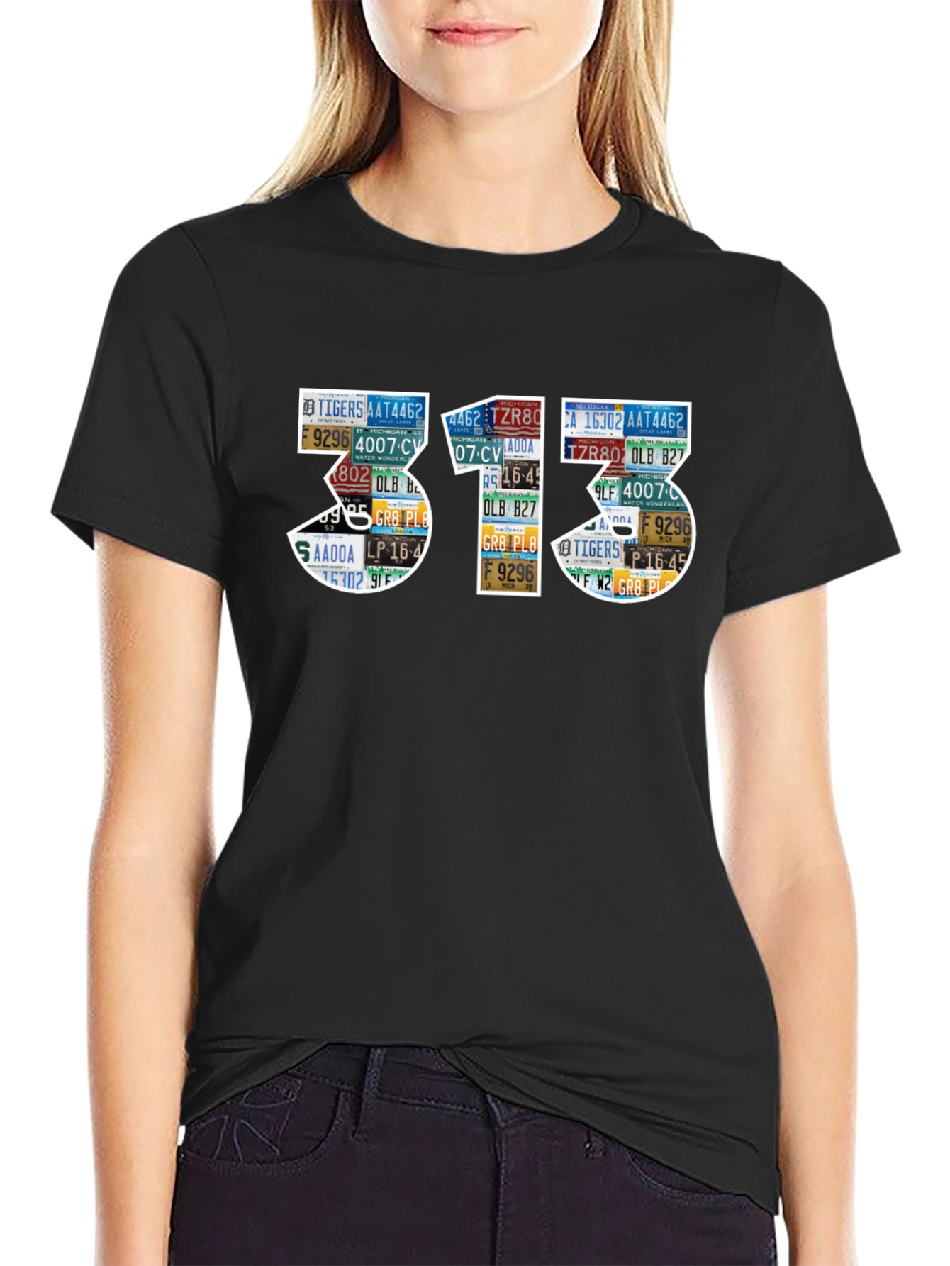 313 License Plate Art Black T-Shirt
