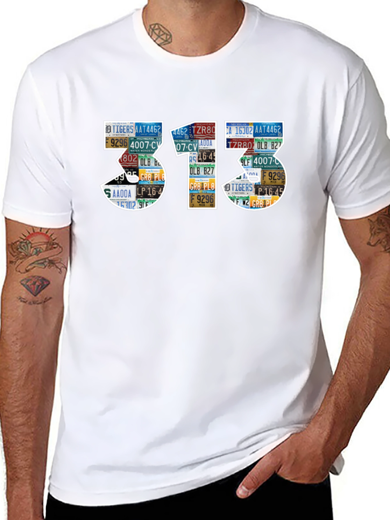 313 License Plate Art Black T-Shirt
