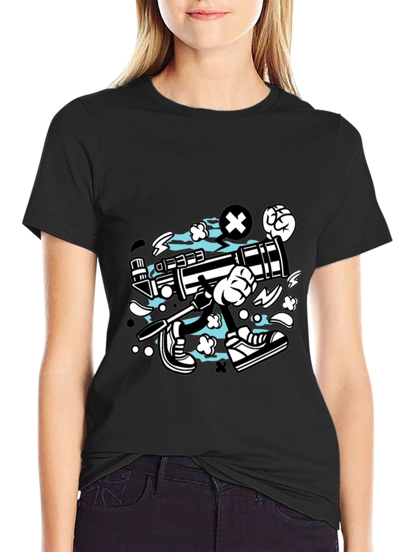 Cartoon Graphic Black T-Shirt