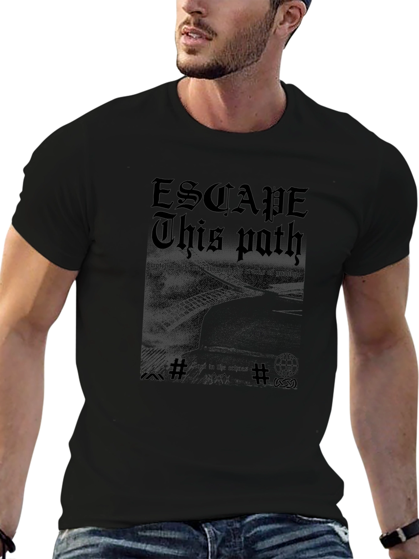 Escape This Path Black Graphic T-Shirt