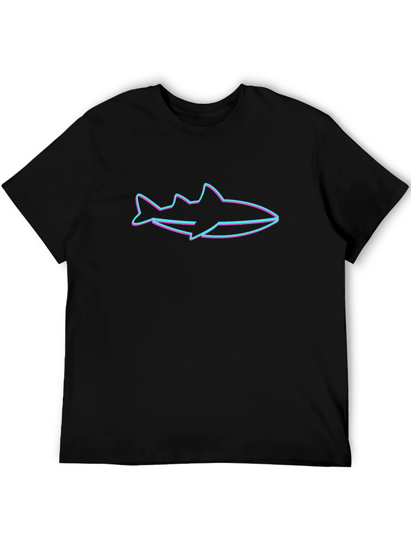 Neon Shark Outline Graphic Black T-Shirt