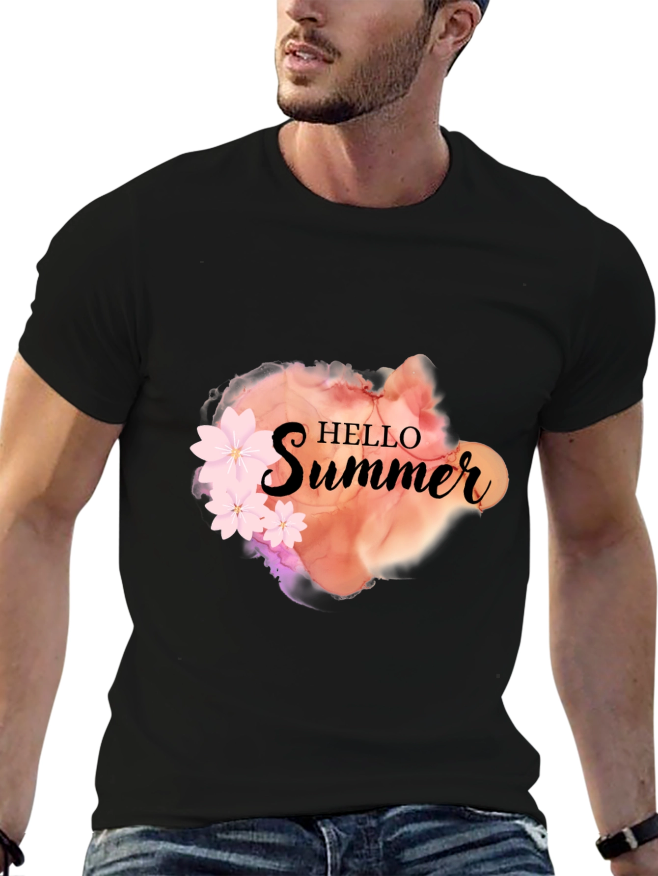 Hello Summer Graphic Black Tee