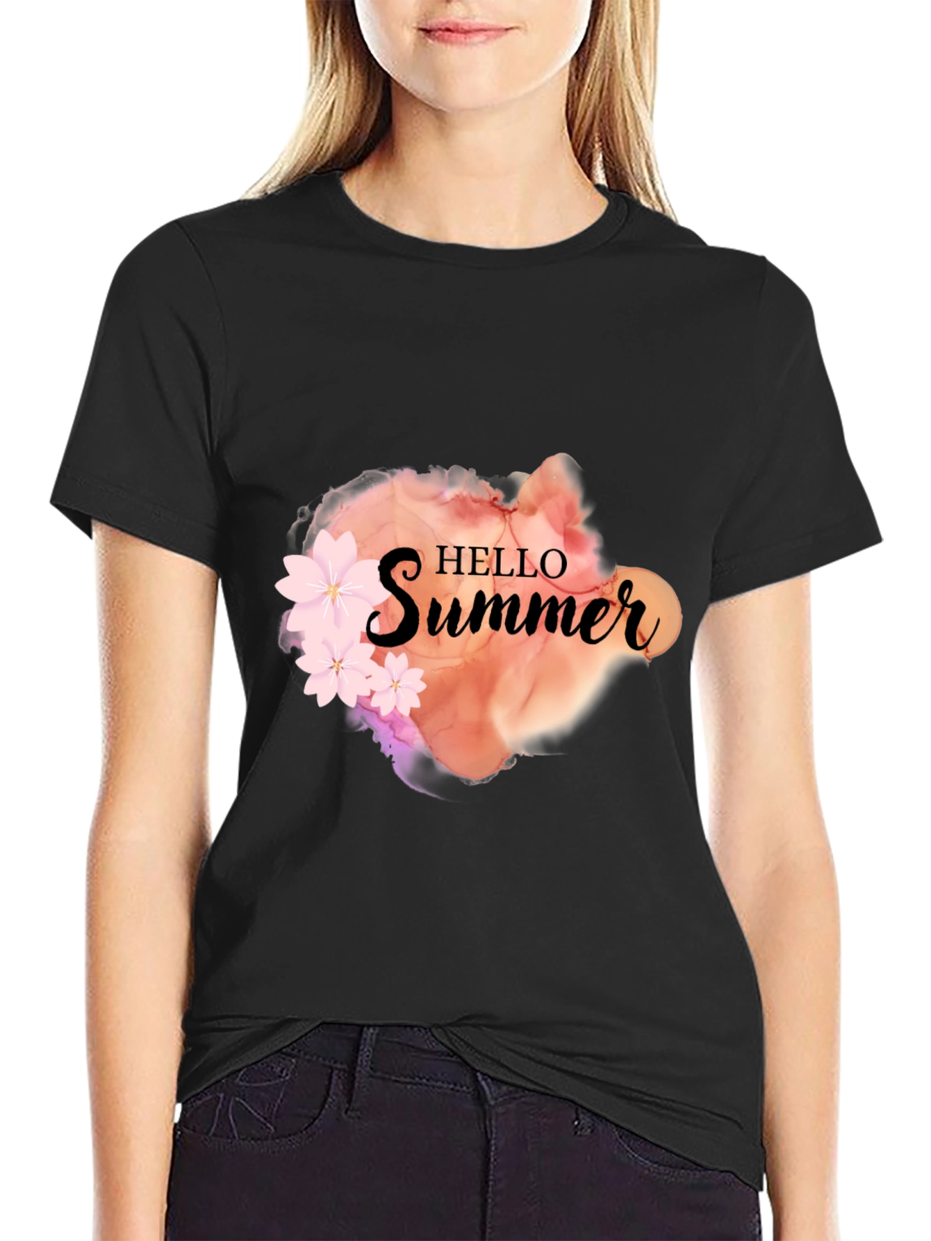 Hello Summer Graphic Black Tee