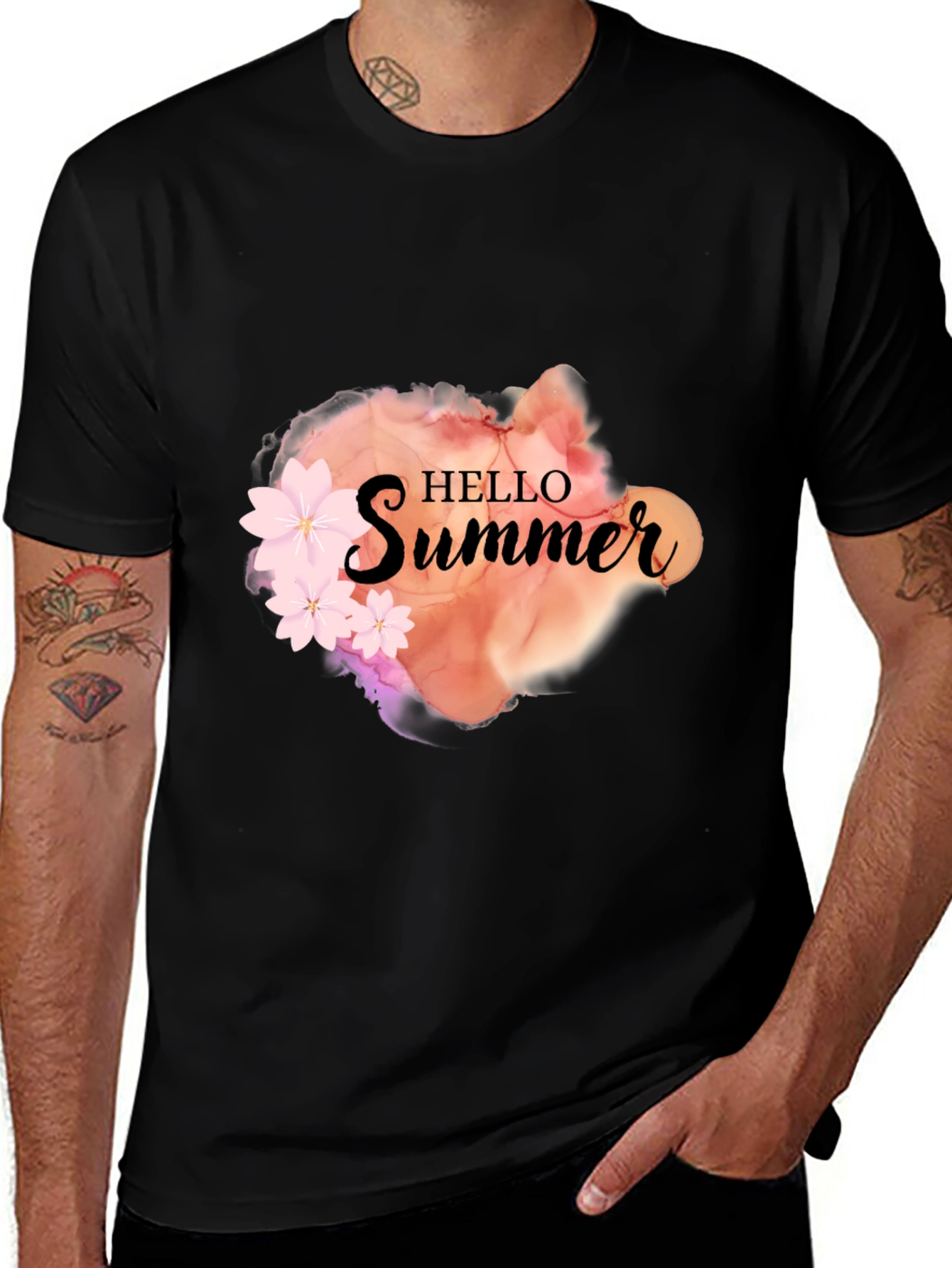 Hello Summer Graphic Black Tee