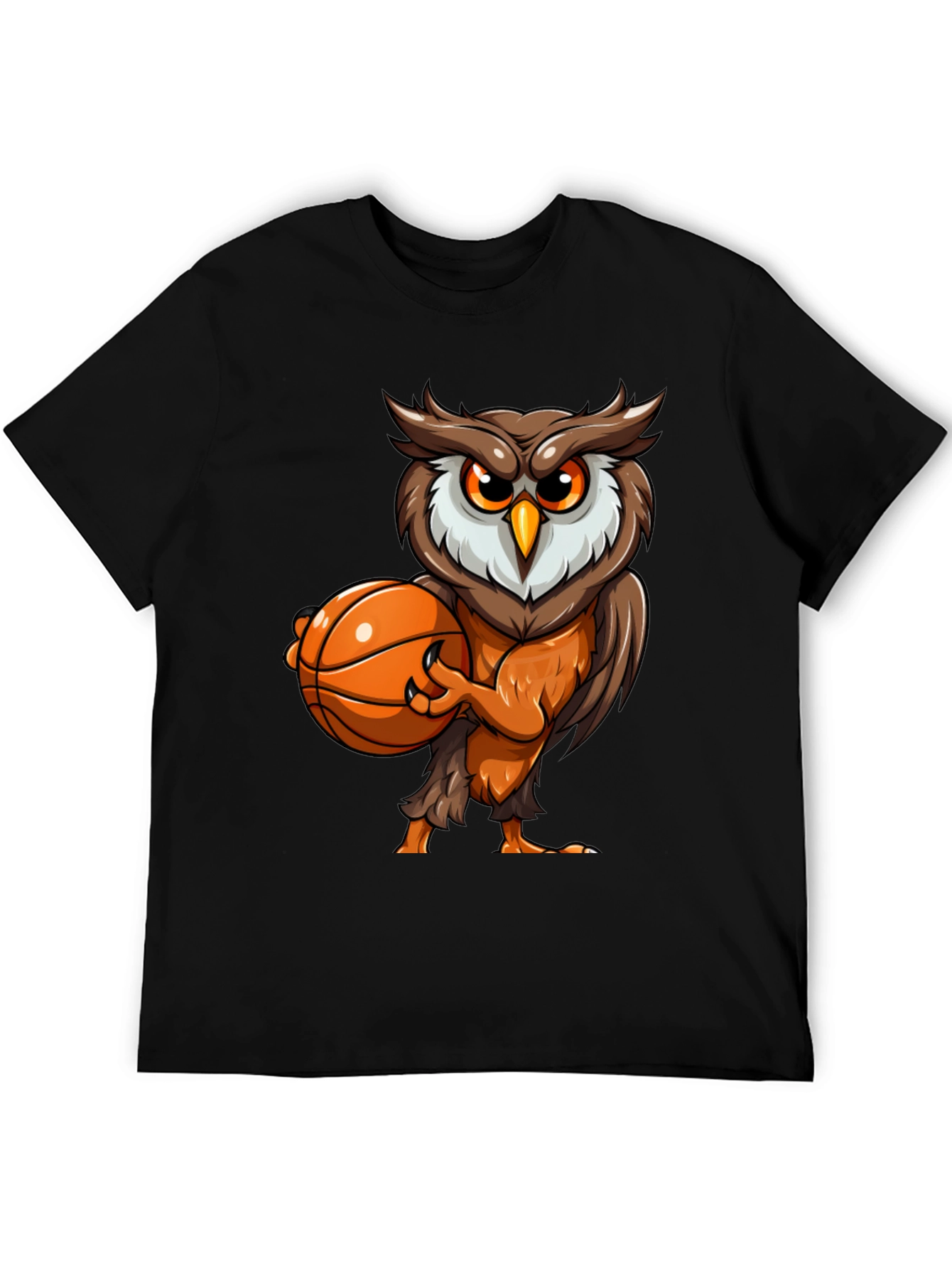 Owl Basketball Graphic Tee - Black Cotton T-Shirt