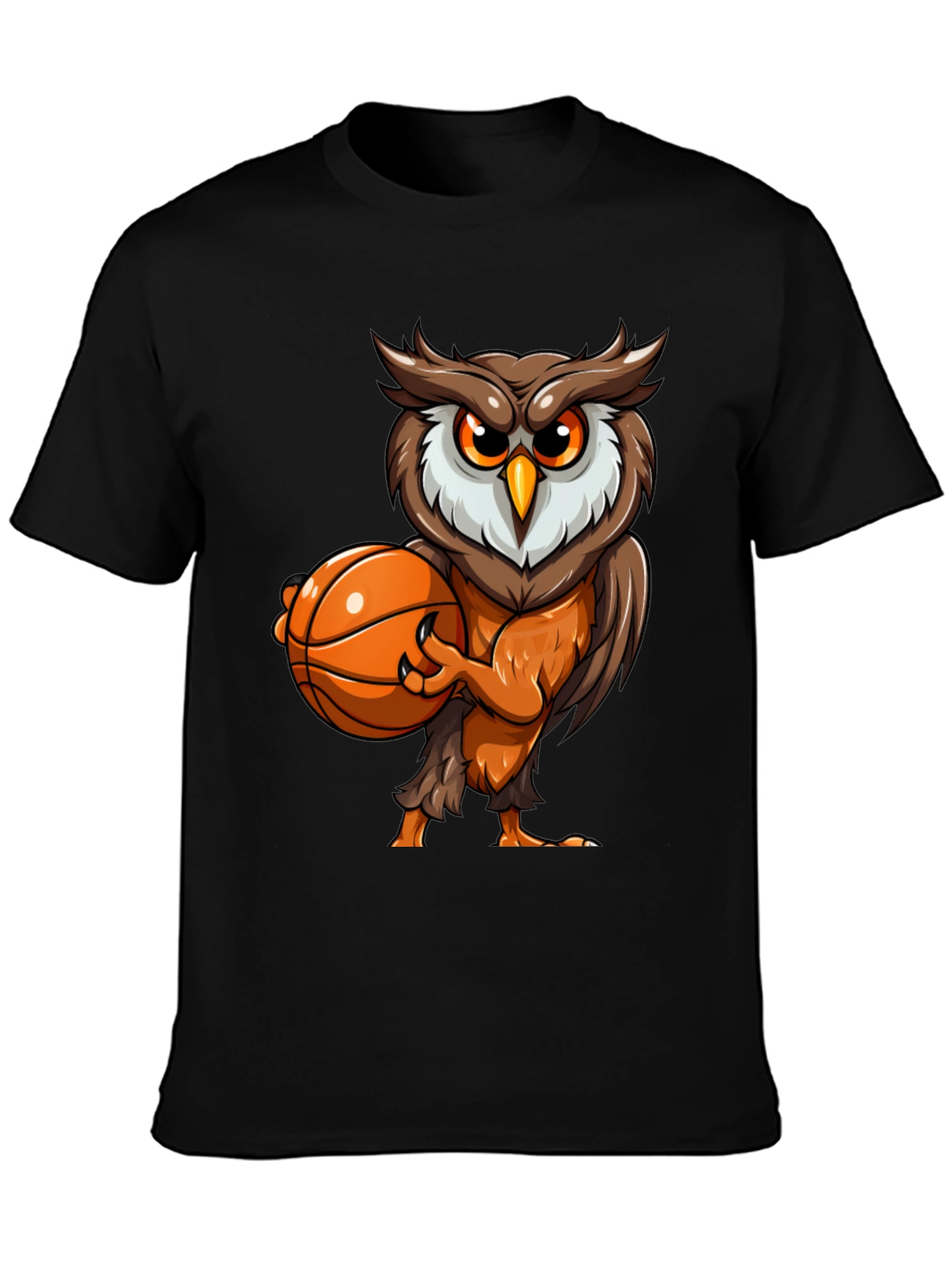 Owl Basketball Graphic Tee - Black Cotton T-Shirt