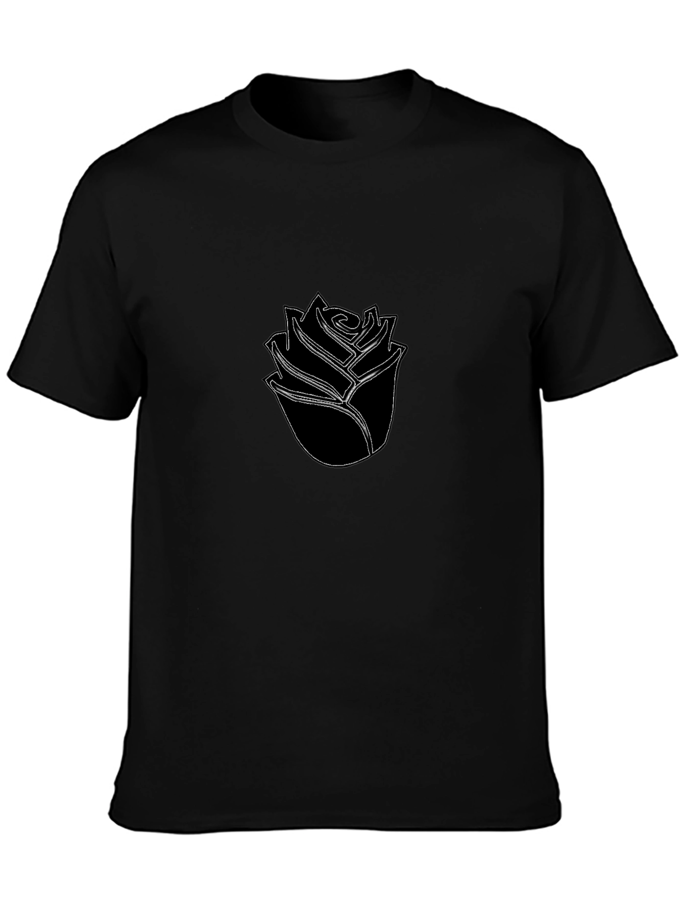 Black T-Shirt with Minimalist Rose Design