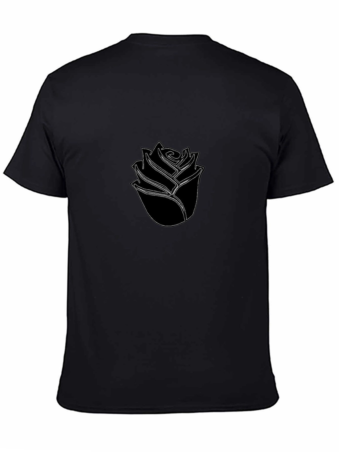Black T-Shirt with Minimalist Rose Design