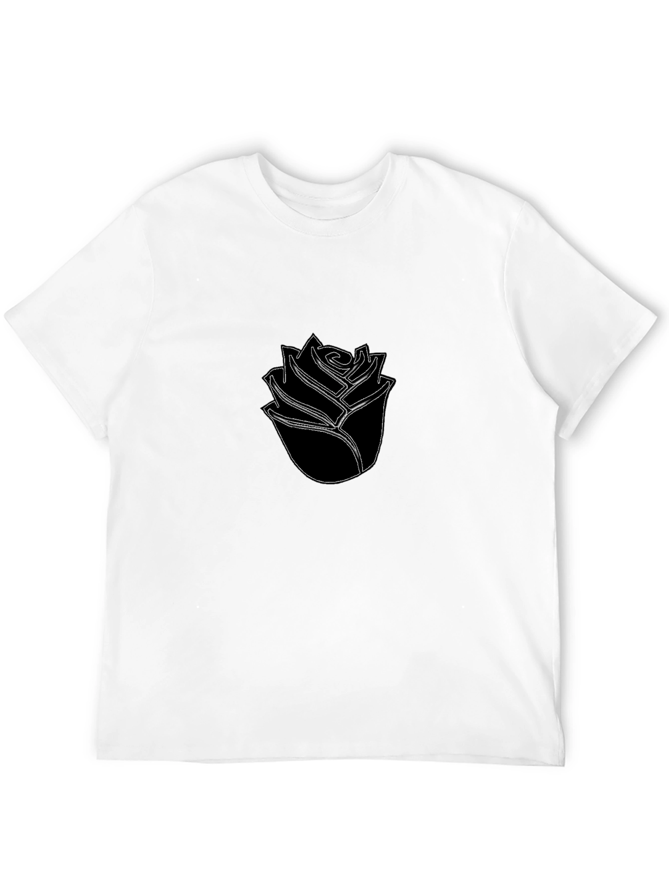Black T-Shirt with Minimalist Rose Design