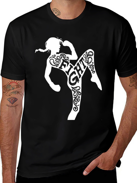 Fight Muay Thai Woman Silhouette Black T-Shirt