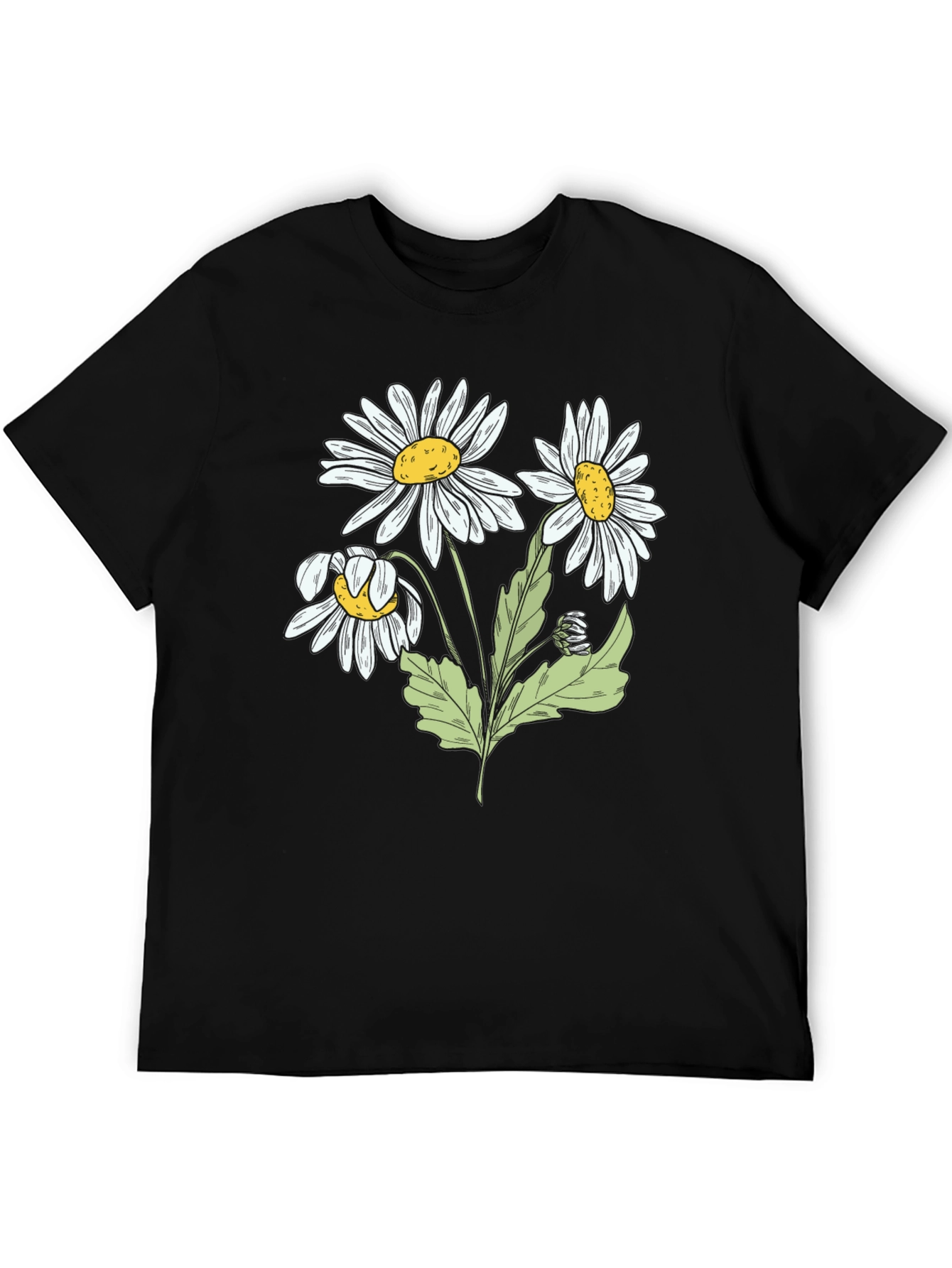 Daisy Flower Graphic Black T-Shirt