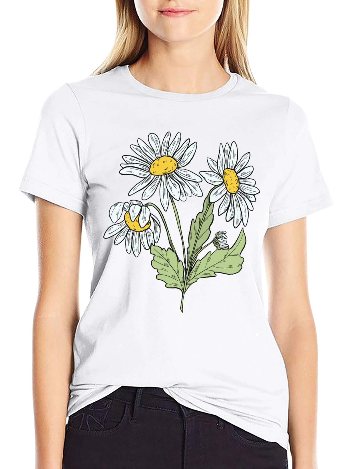 Daisy Flower Graphic Black T-Shirt