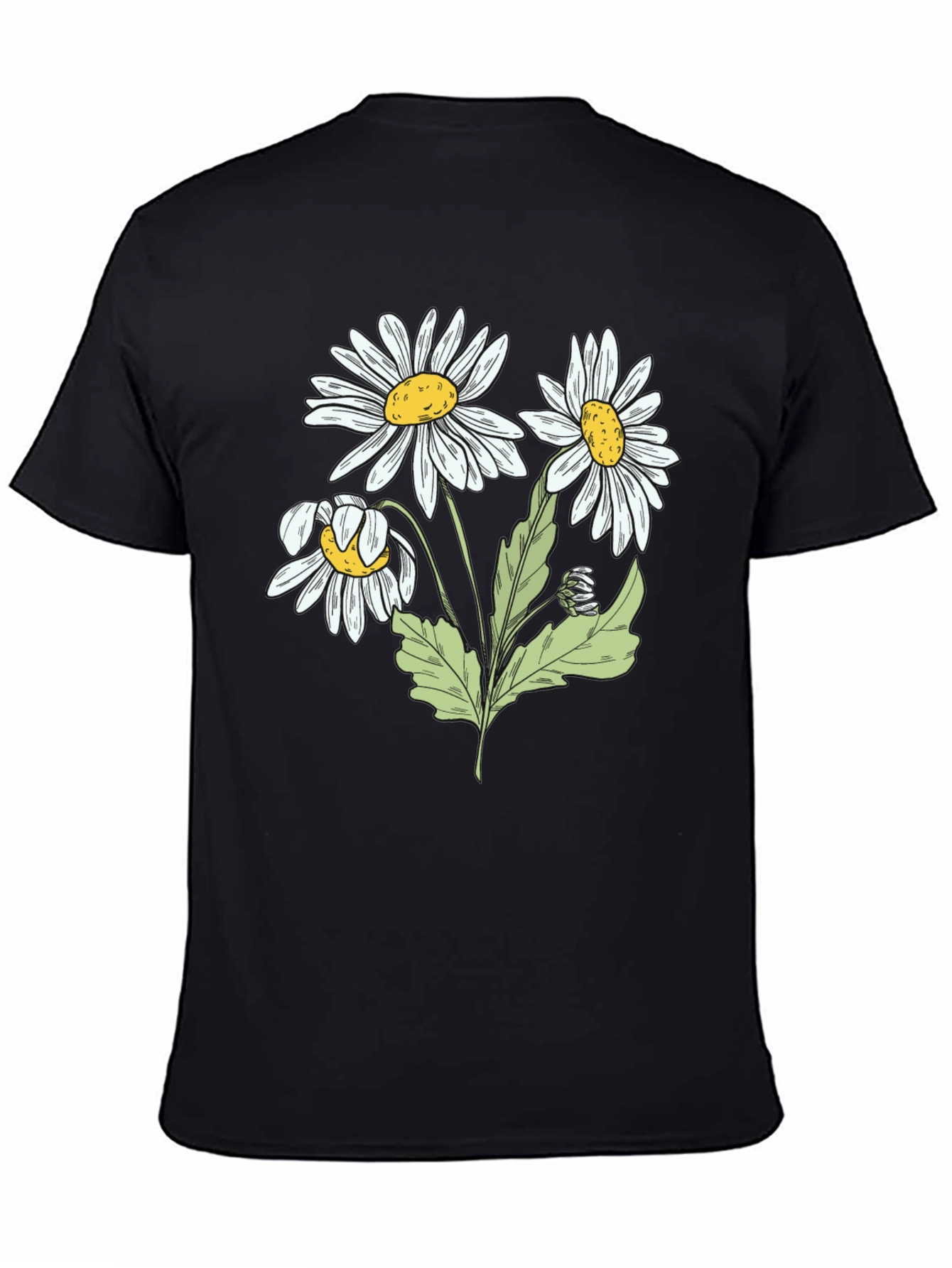 Daisy Flower Graphic Black T-Shirt