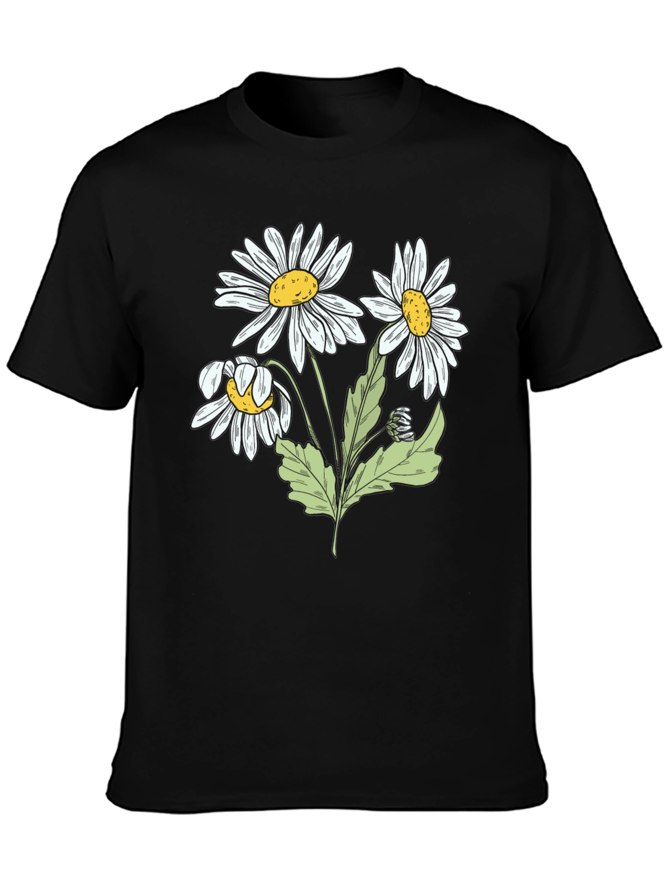 Daisy Flower Graphic Black T-Shirt