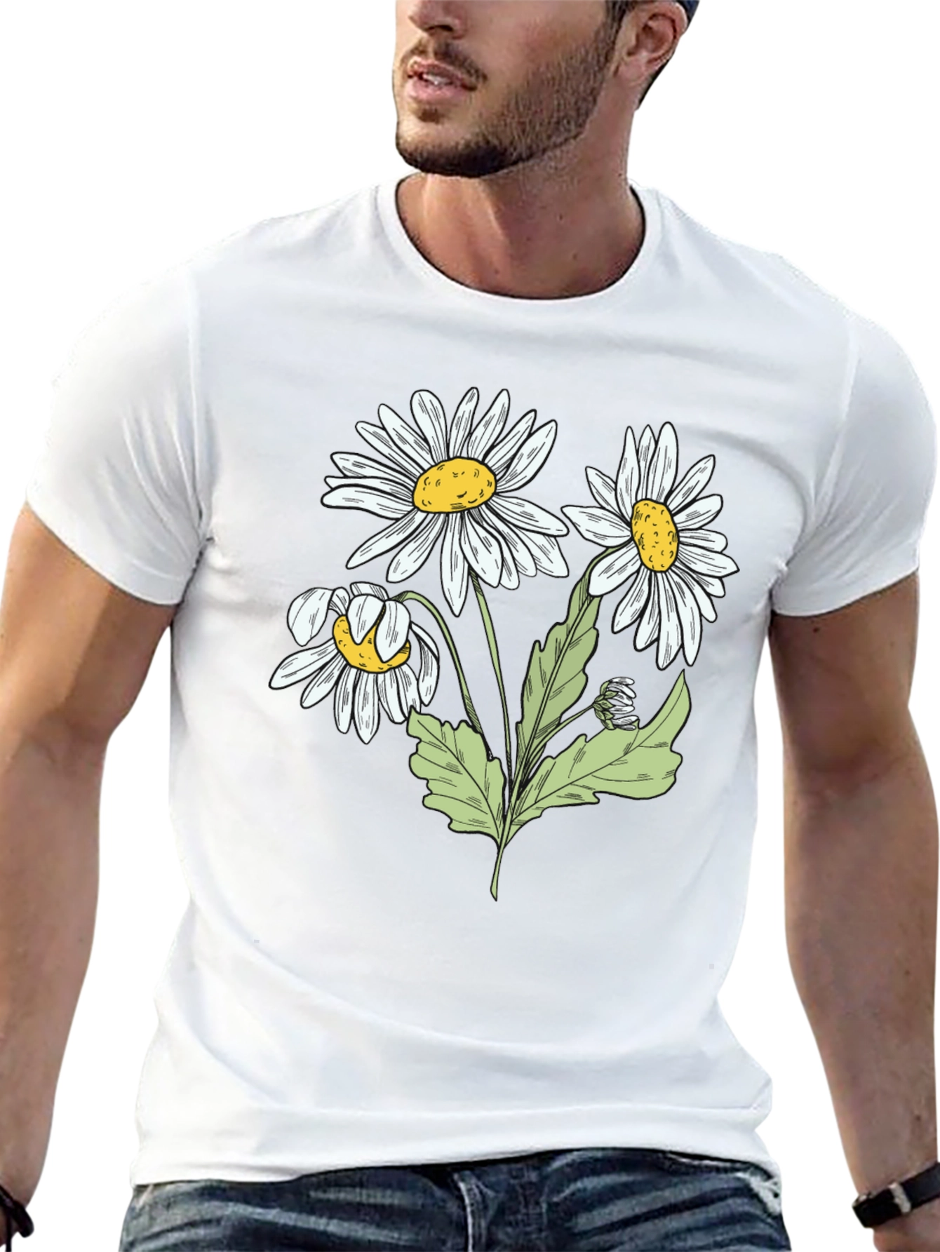 Daisy Flower Graphic Black T-Shirt