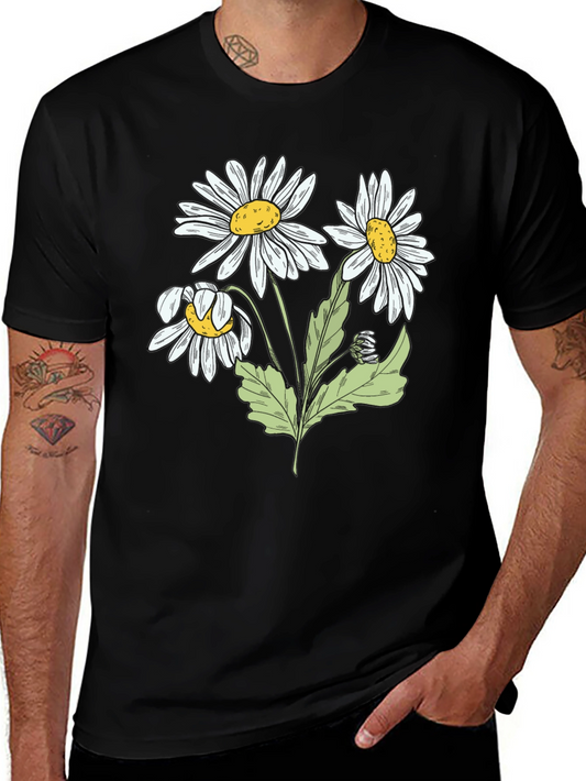 Daisy Flower Graphic Black T-Shirt