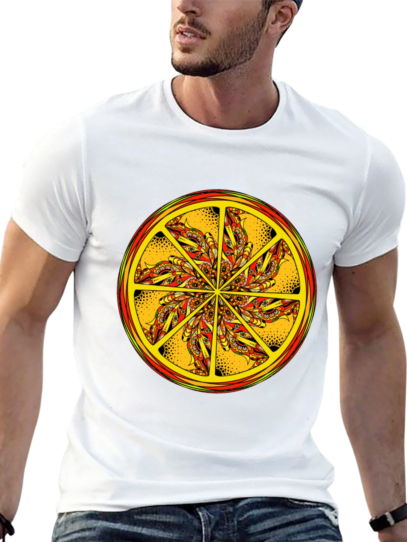 Vibrant Mandala Graphic Tee - Black Cotton Blend