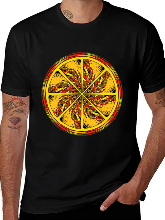 Vibrant Mandala Graphic Tee - Black Cotton Blend