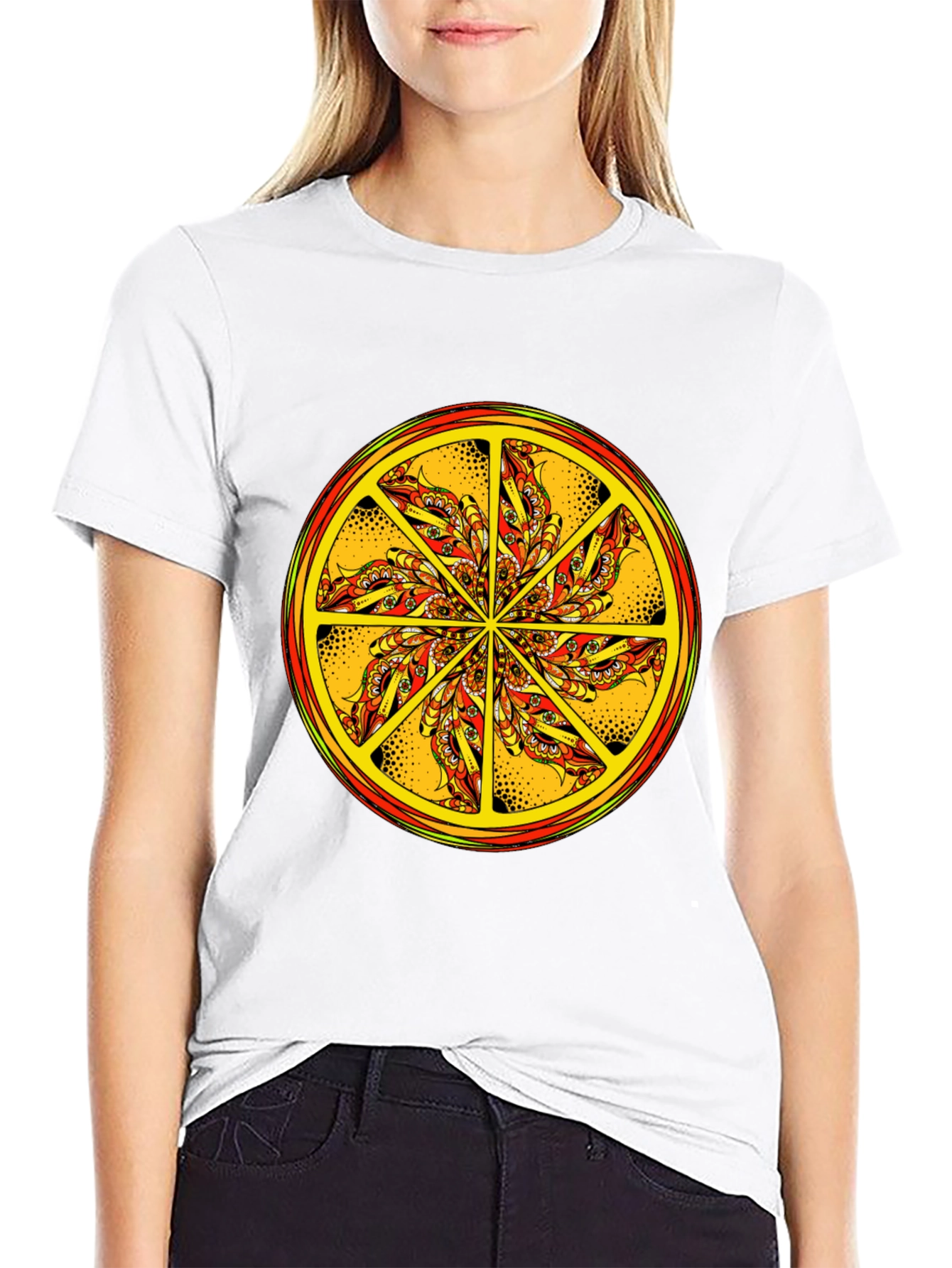Vibrant Mandala Graphic Tee - Black Cotton Blend