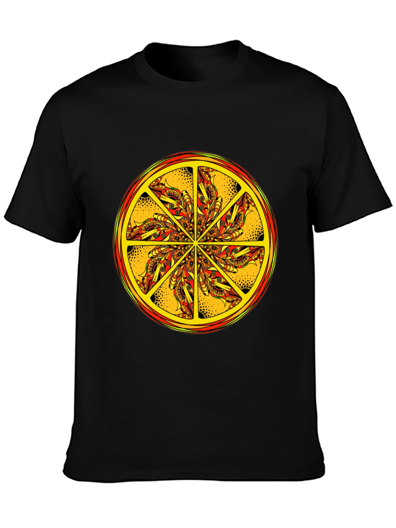 Vibrant Mandala Graphic Tee - Black Cotton Blend