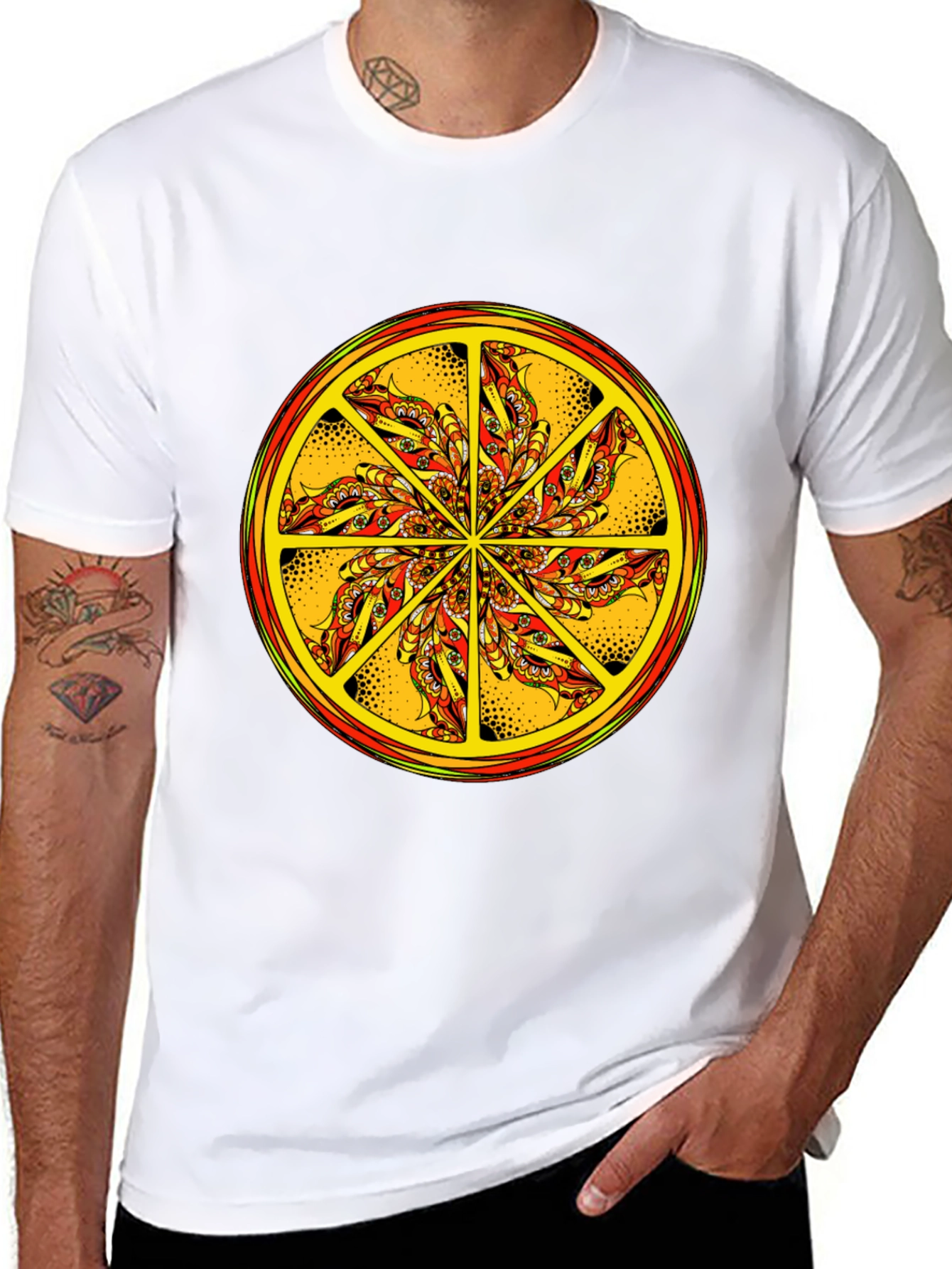 Vibrant Mandala Graphic Tee - Black Cotton Blend