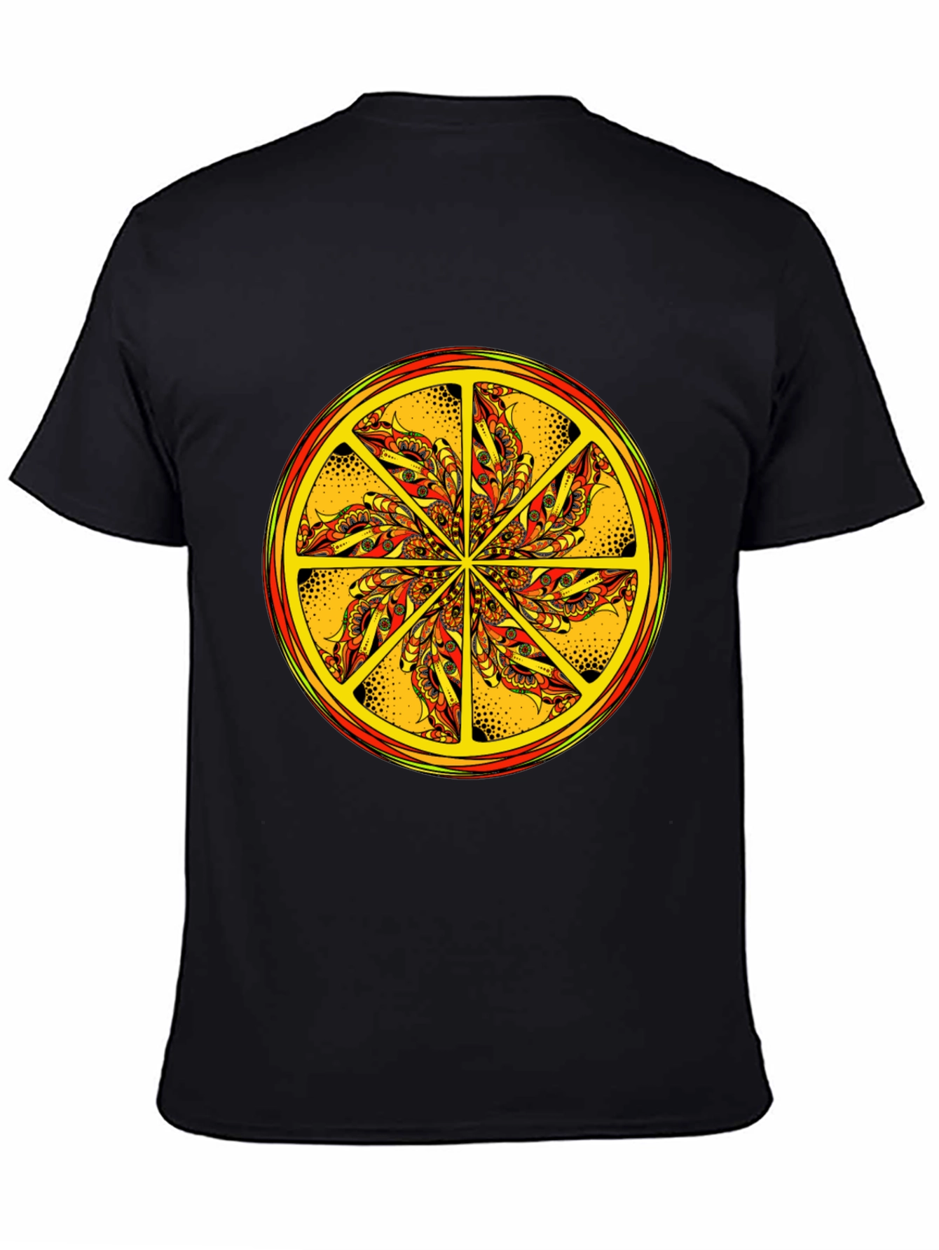 Vibrant Mandala Graphic Tee - Black Cotton Blend