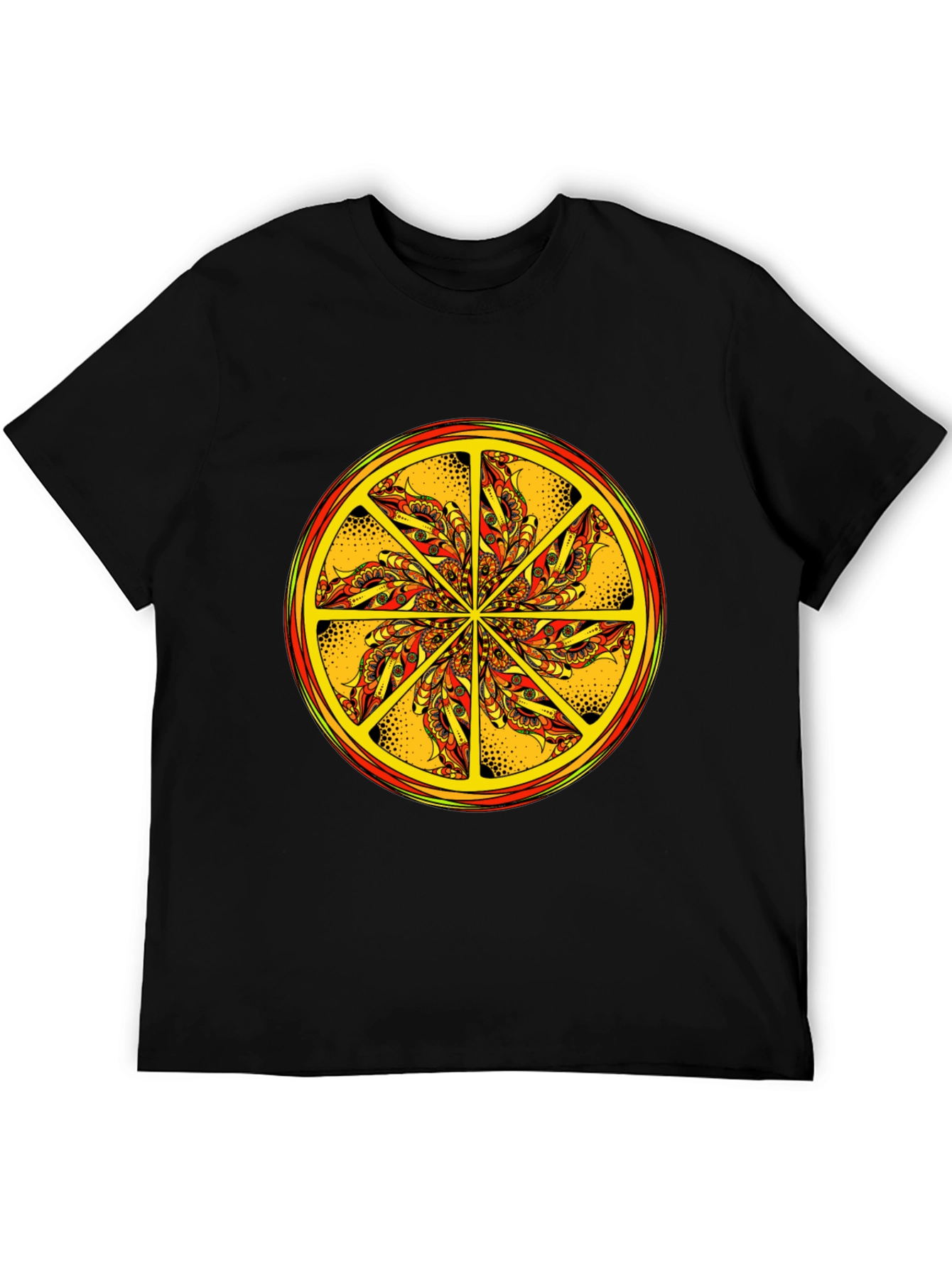 Vibrant Mandala Graphic Tee - Black Cotton Blend