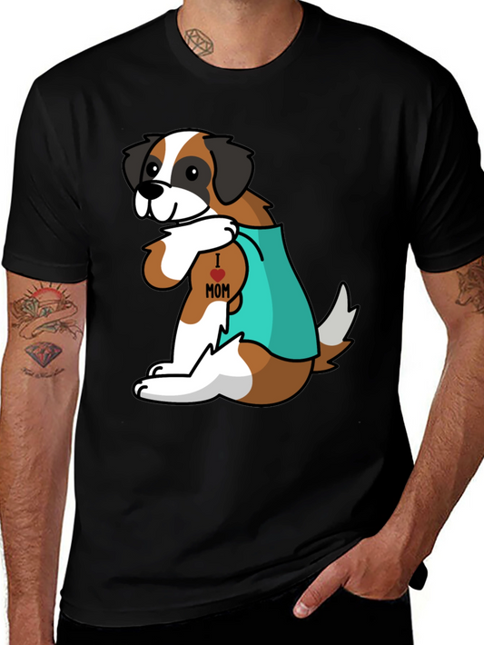 Dog Lover T-Shirt - Saint Bernard I heart Mom Tattoo Design