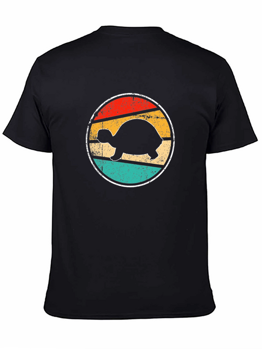 Retro Turtle Graphic Tee - Black Cotton T-Shirt