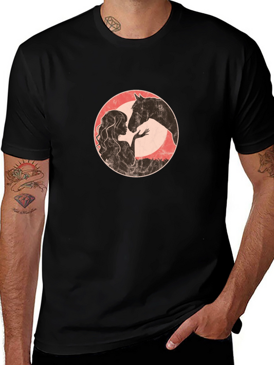 Woman and Horse Graphic Tee - Unisex Black T-Shirt