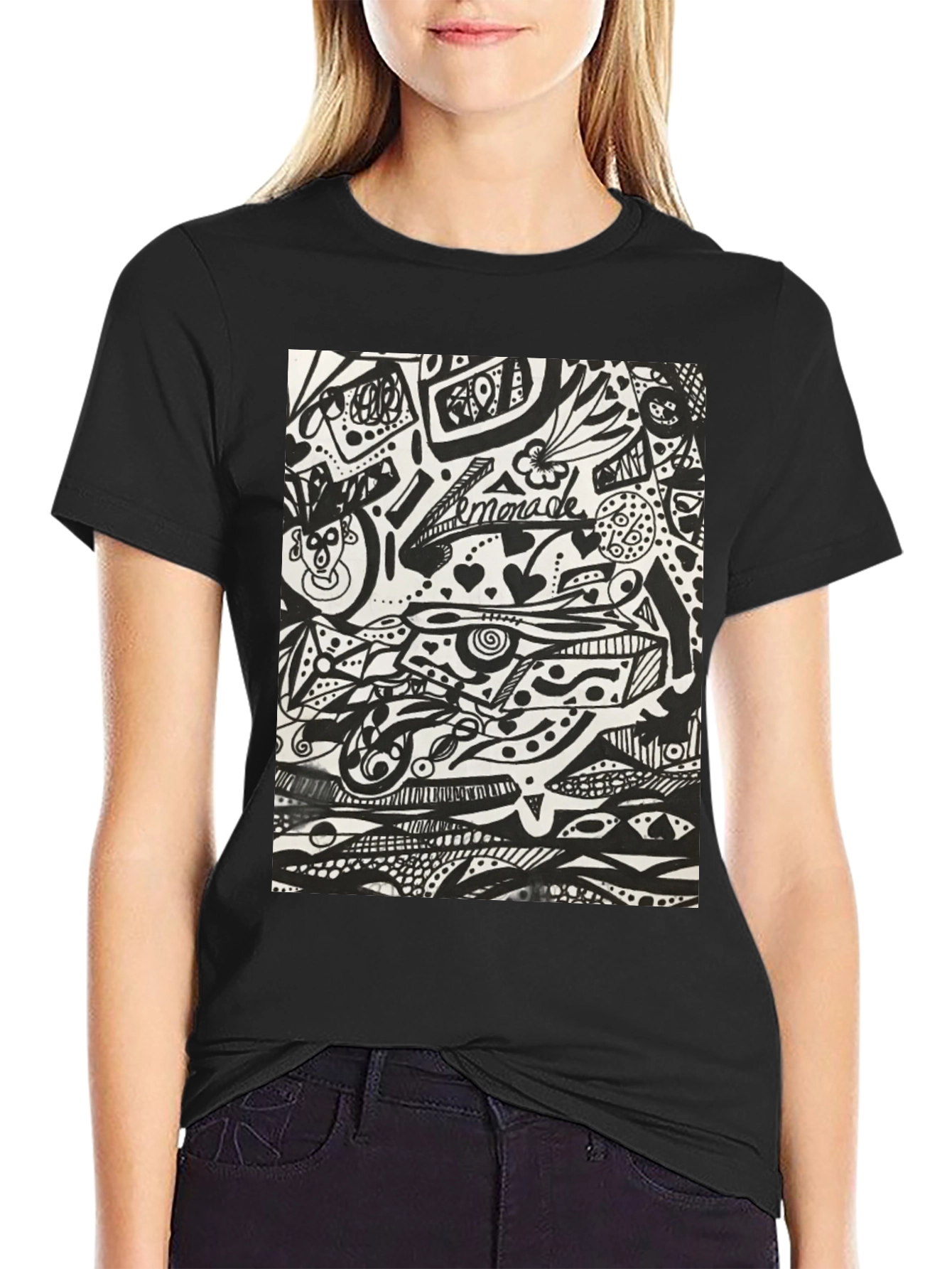 Abstract Doodle Art Black T-Shirt - Unique Graphic Tee