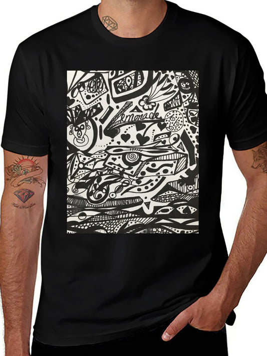 Abstract Doodle Art Black T-Shirt - Unique Graphic Tee