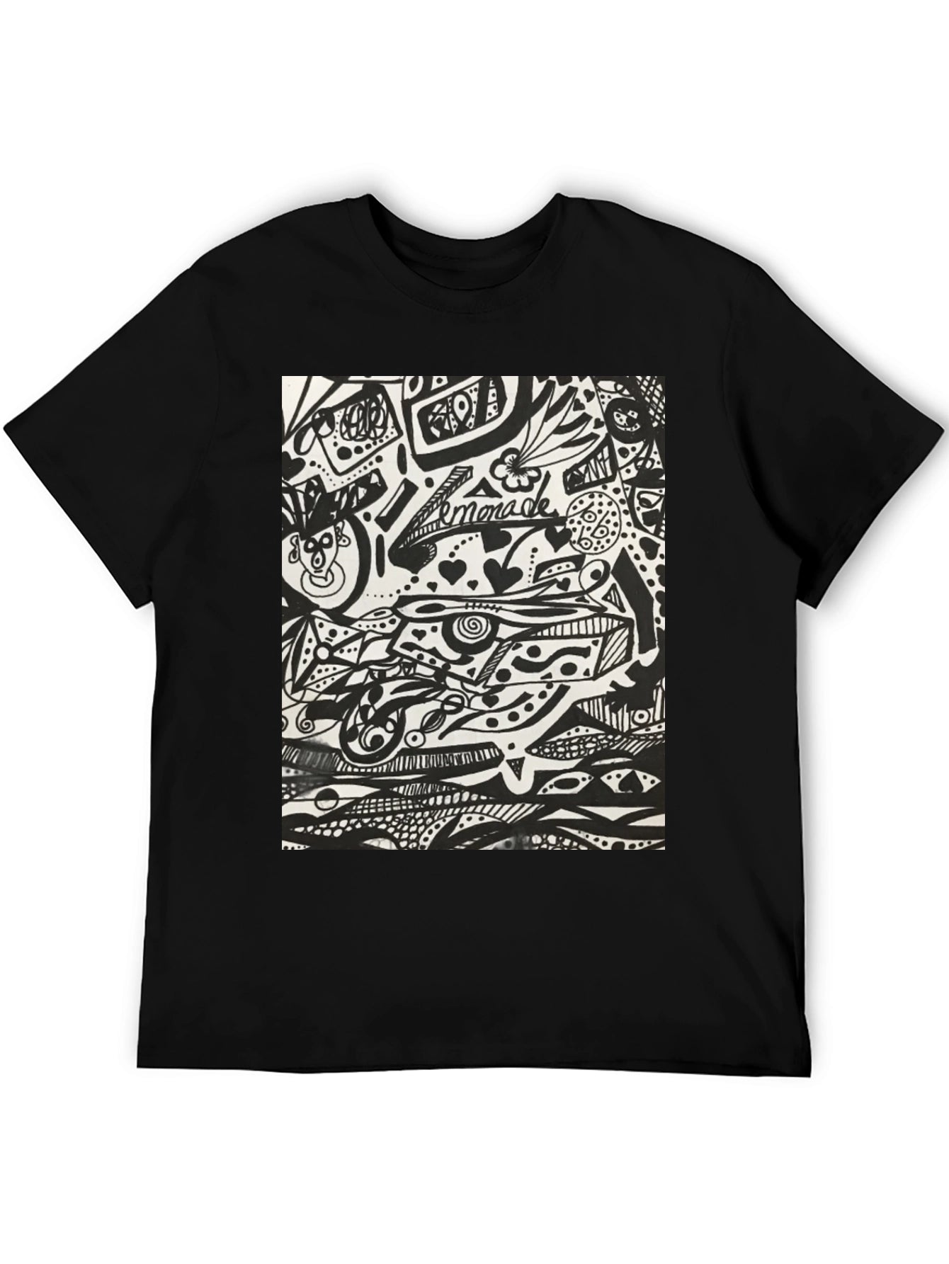 Abstract Doodle Art Black T-Shirt - Unique Graphic Tee
